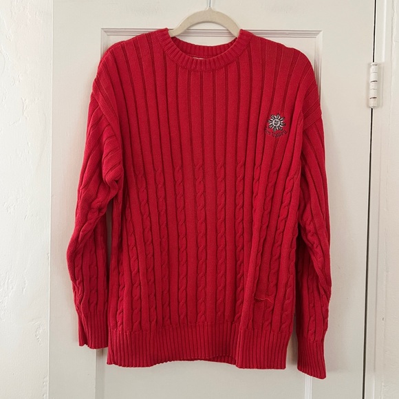 Vintage Sun Valley Idaho Slazenger red cotton cable knit golf sweater large